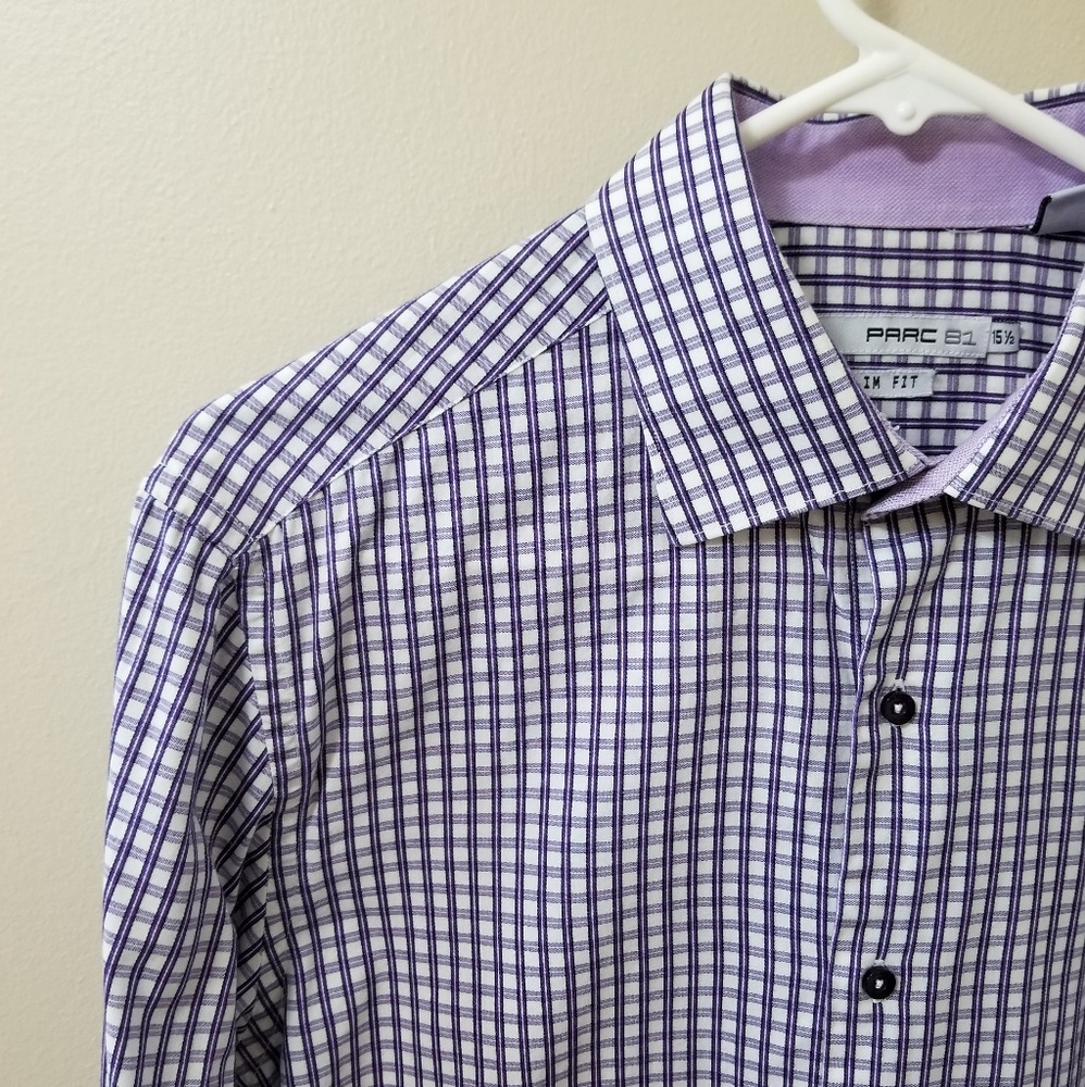 Purple & white check button up dress shirt